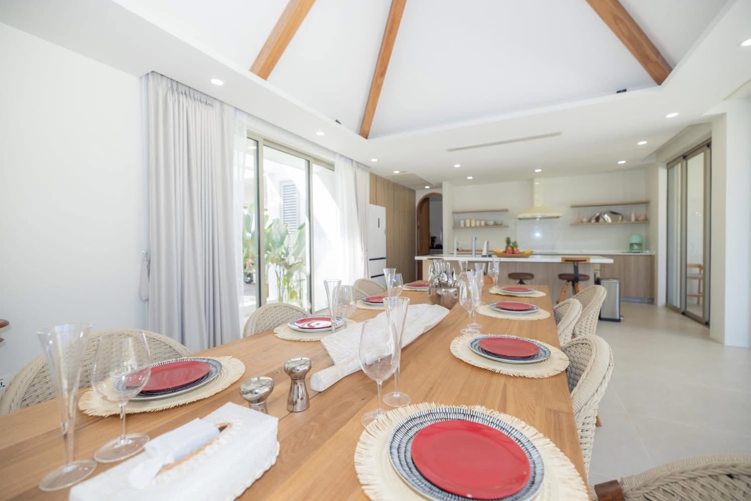 Dining table and modern Western kitchen