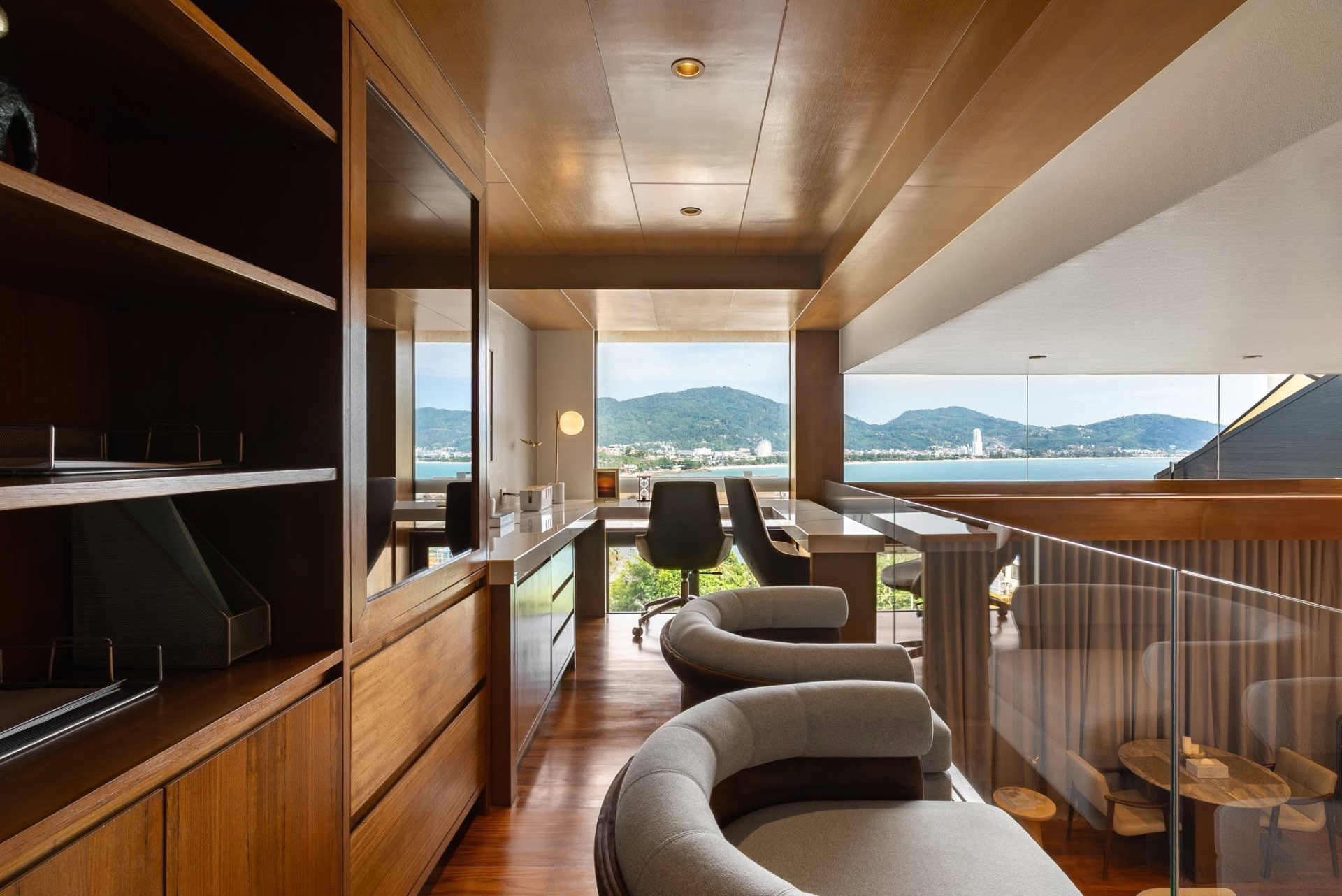 Mezzanine home office with panoramic Patong Bay sea views