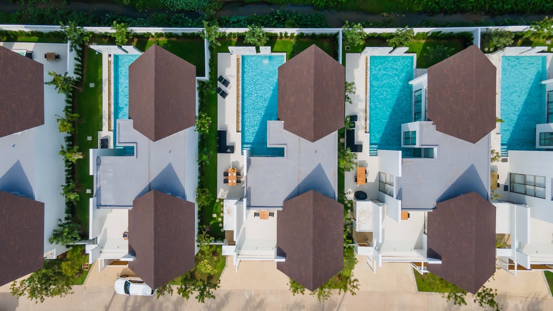 Aerial view of the LuxPride development with private pools