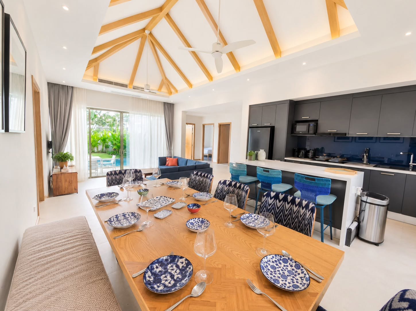 Dining area and Western kitchen with island bar seating