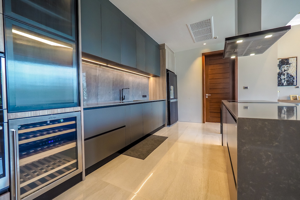 Modern kitchen with wine cellar and premium appliances
