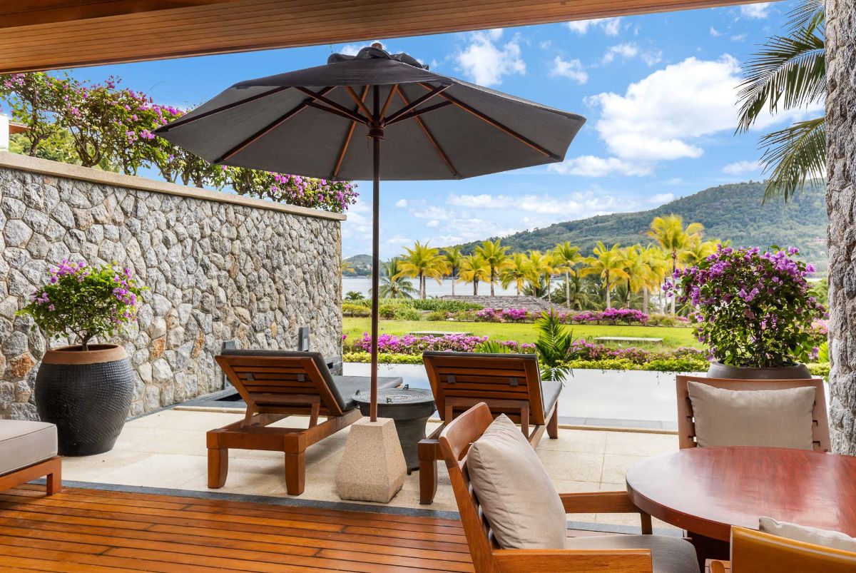Terrace loungers with panoramic ocean views