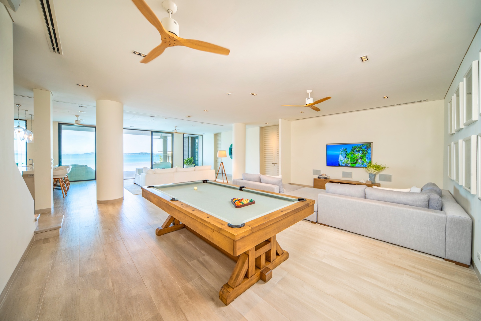 Entertainment room with pool table and TV lounge