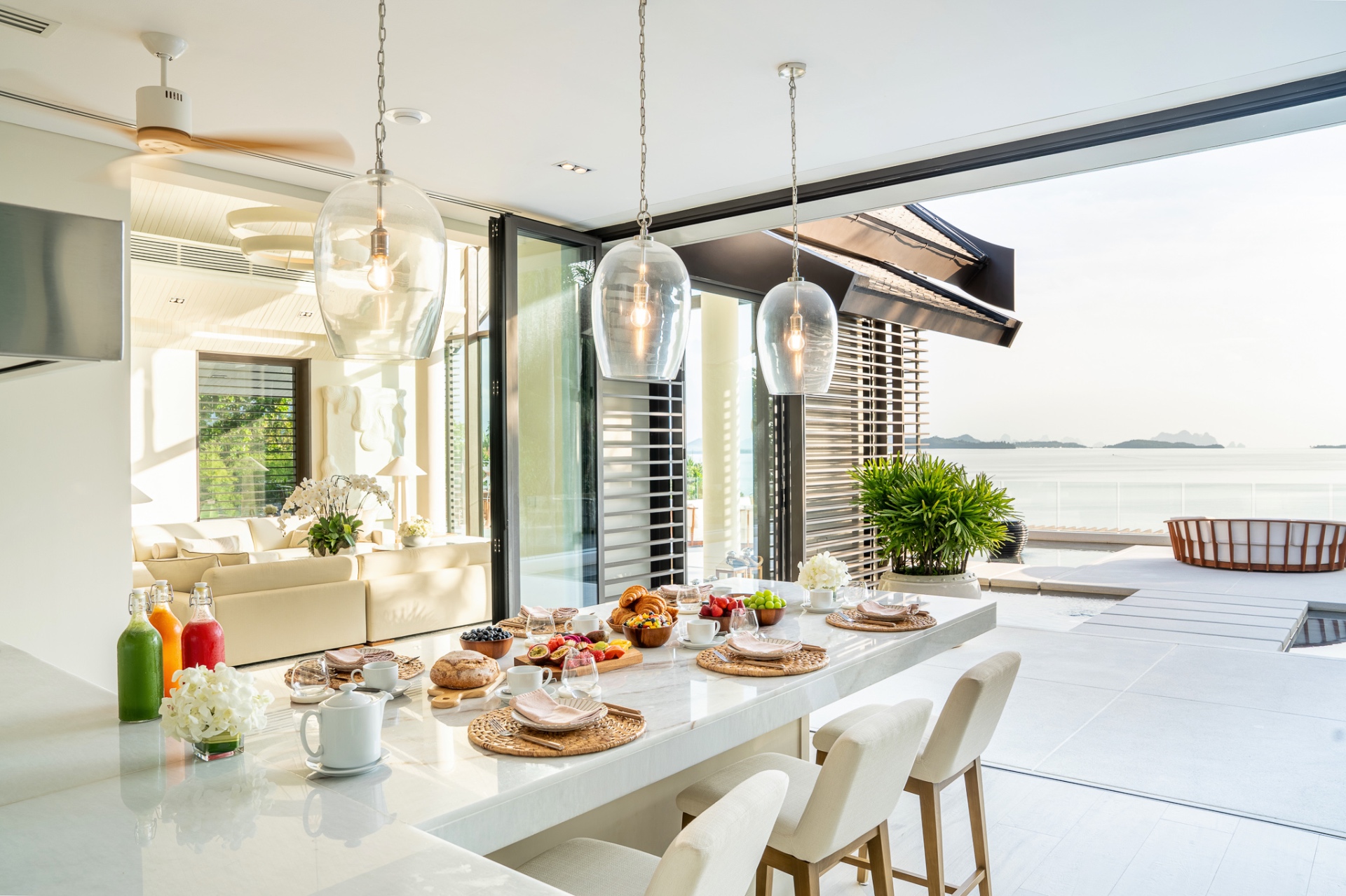 Outdoor breakfast terrace with Andaman Sea views
