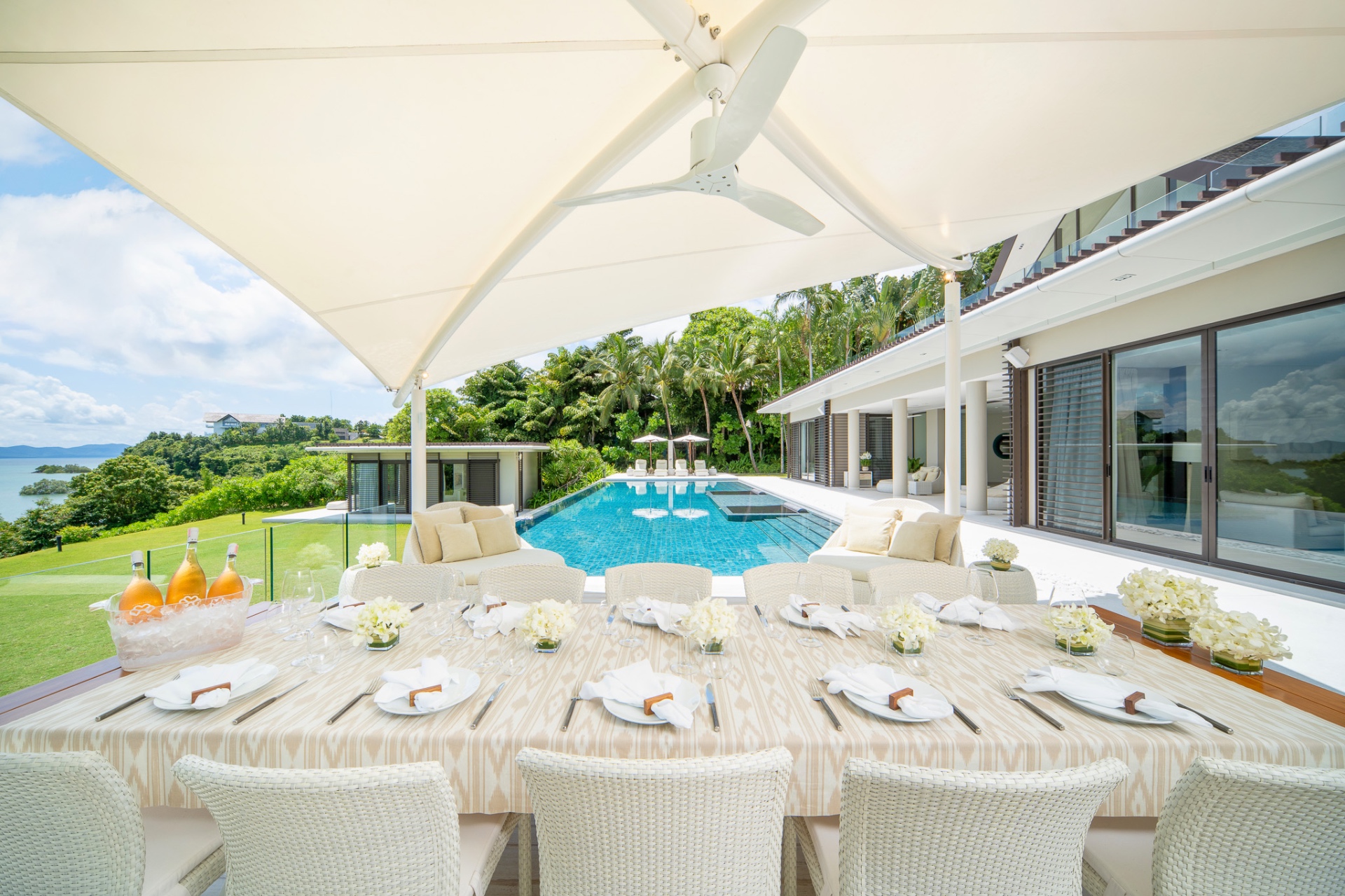 Poolside outdoor dining terrace