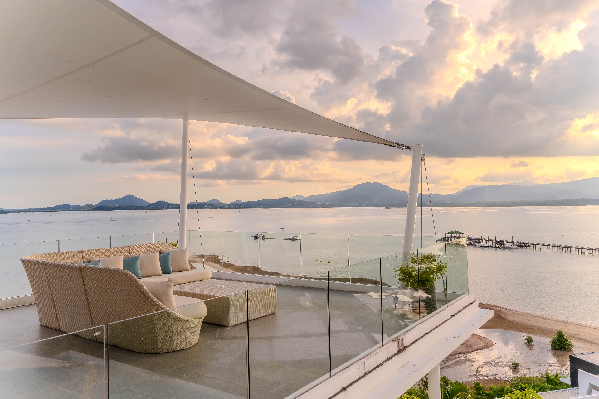 Terrace lounge with sunset ocean views