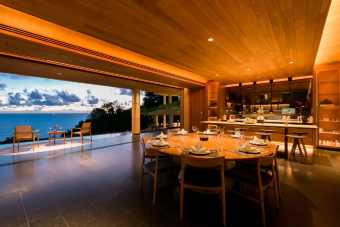 Evening dining and kitchen pavilion with ocean outlook