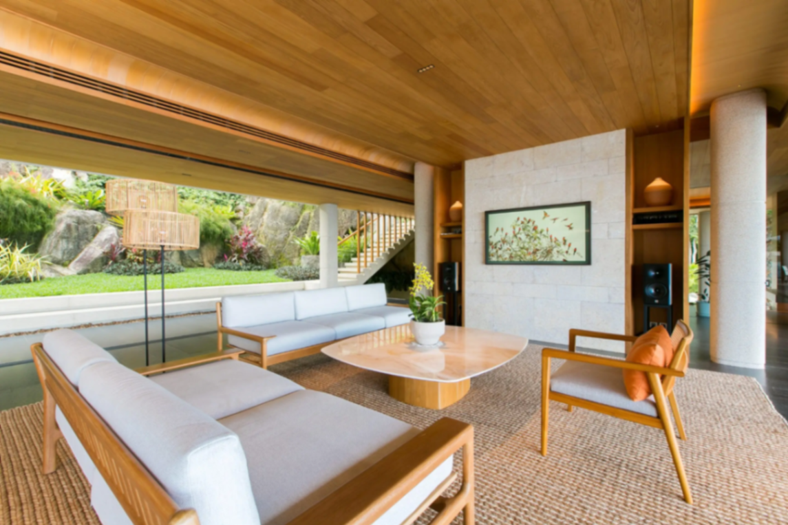 Garden-facing lounge with natural daylight