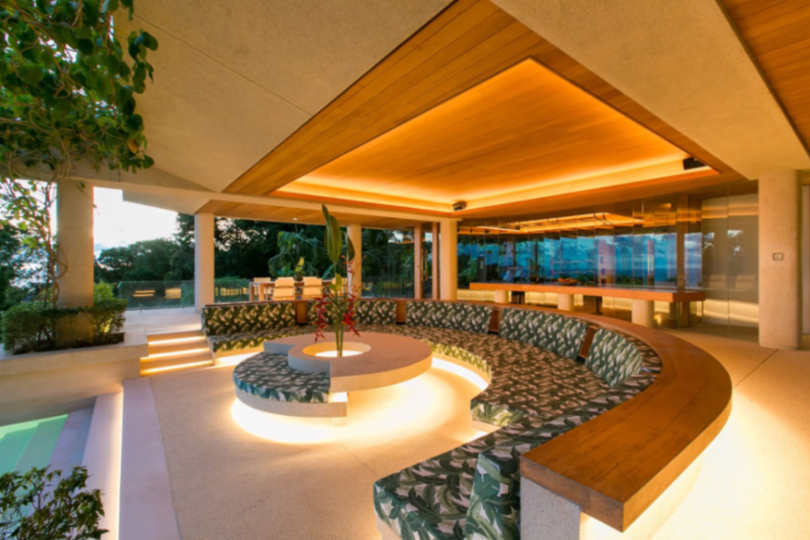 Sunken evening lounge with ambient lighting
