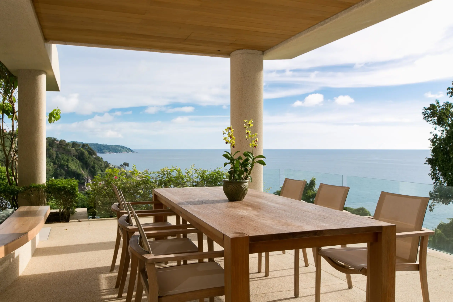 Al fresco dining terrace with panoramic sea views