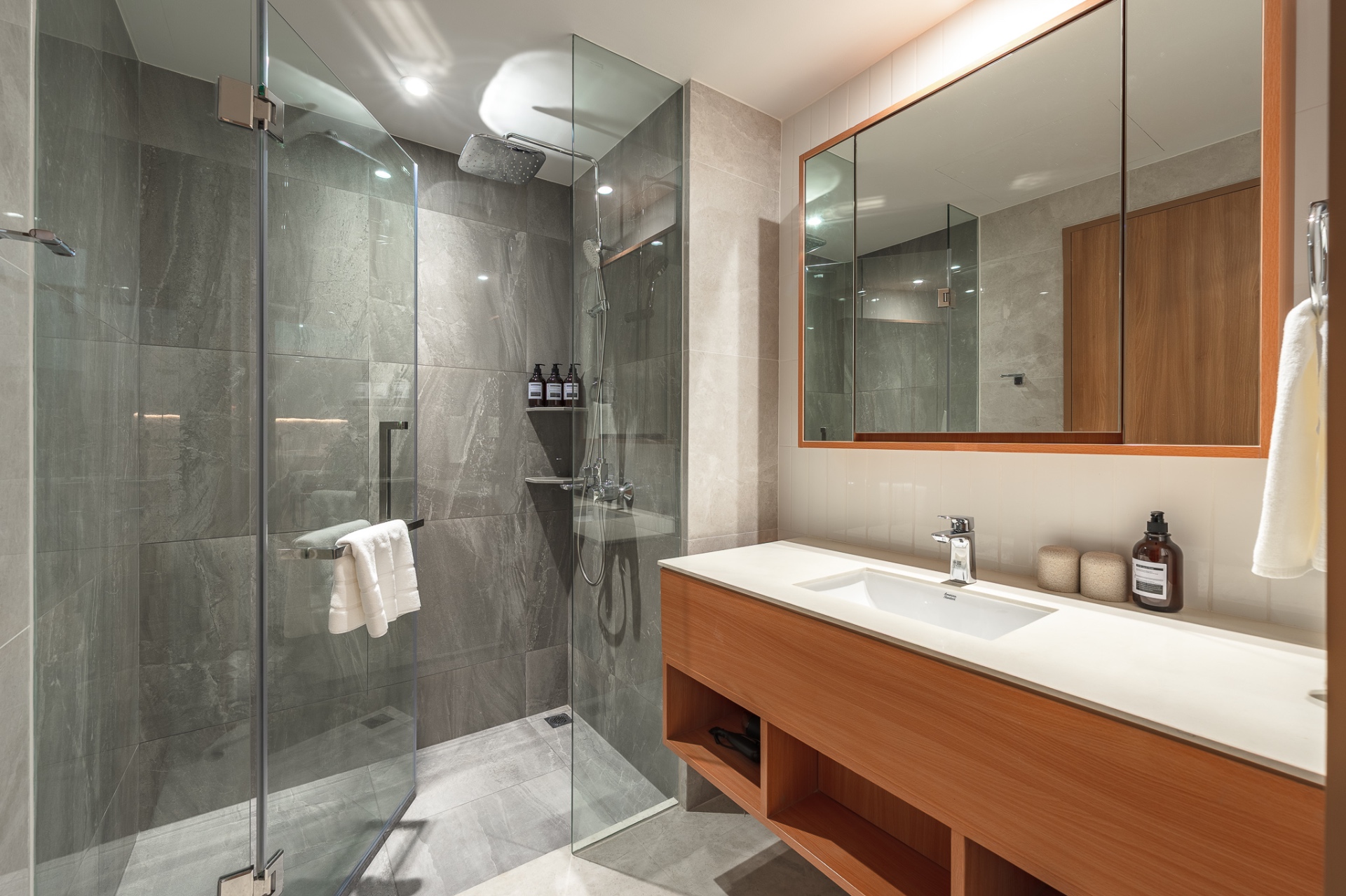Contemporary bathroom with walk-in rain shower