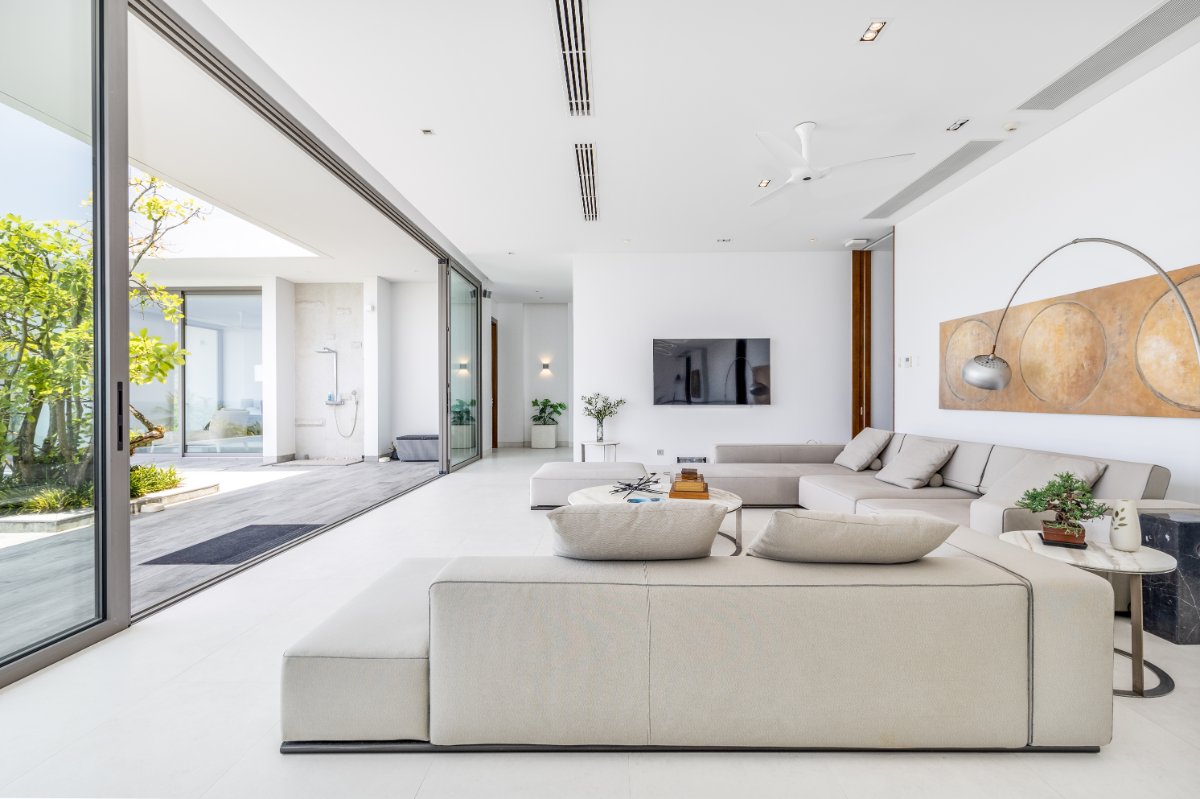 Minimalist living room with original artwork
