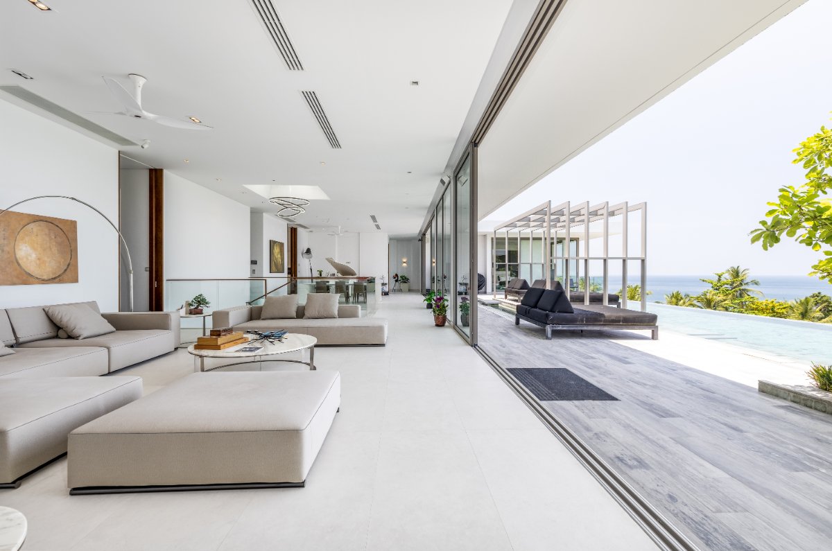 Expansive open-plan living with sea views