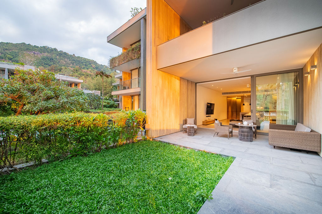 Garden-level living area with outdoor furniture