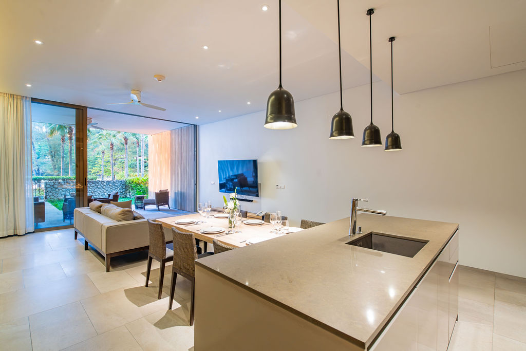 Open kitchen flowing into living area
