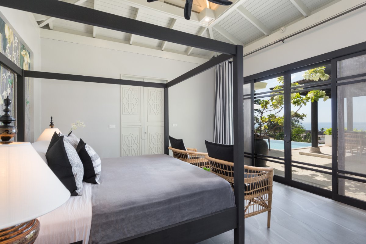 Master bedroom with pool and sea view at Surin Beach