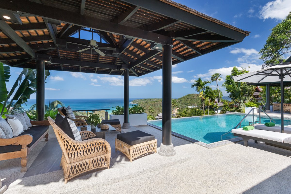 Open-air sala and terrace with Andaman Sea views