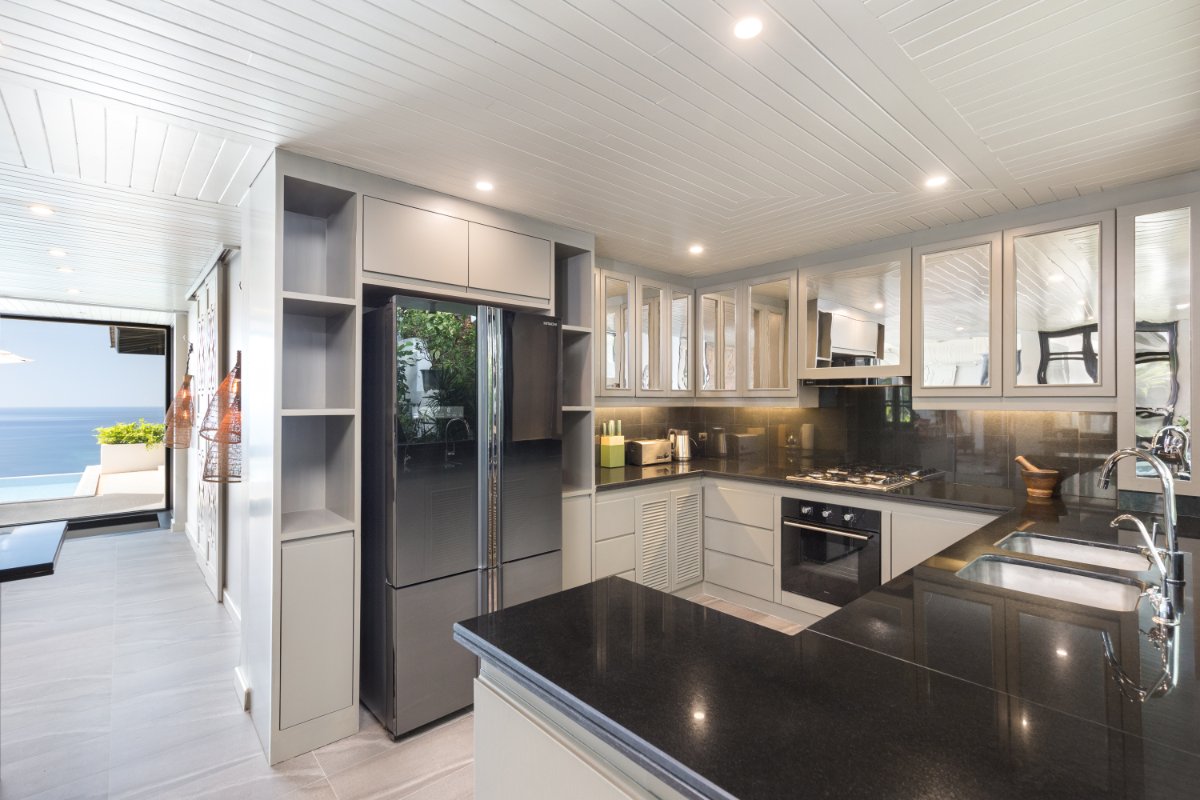 Western kitchen with black granite countertops