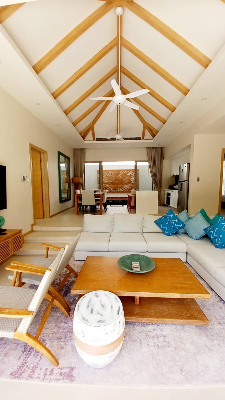 Living room with cathedral ceiling